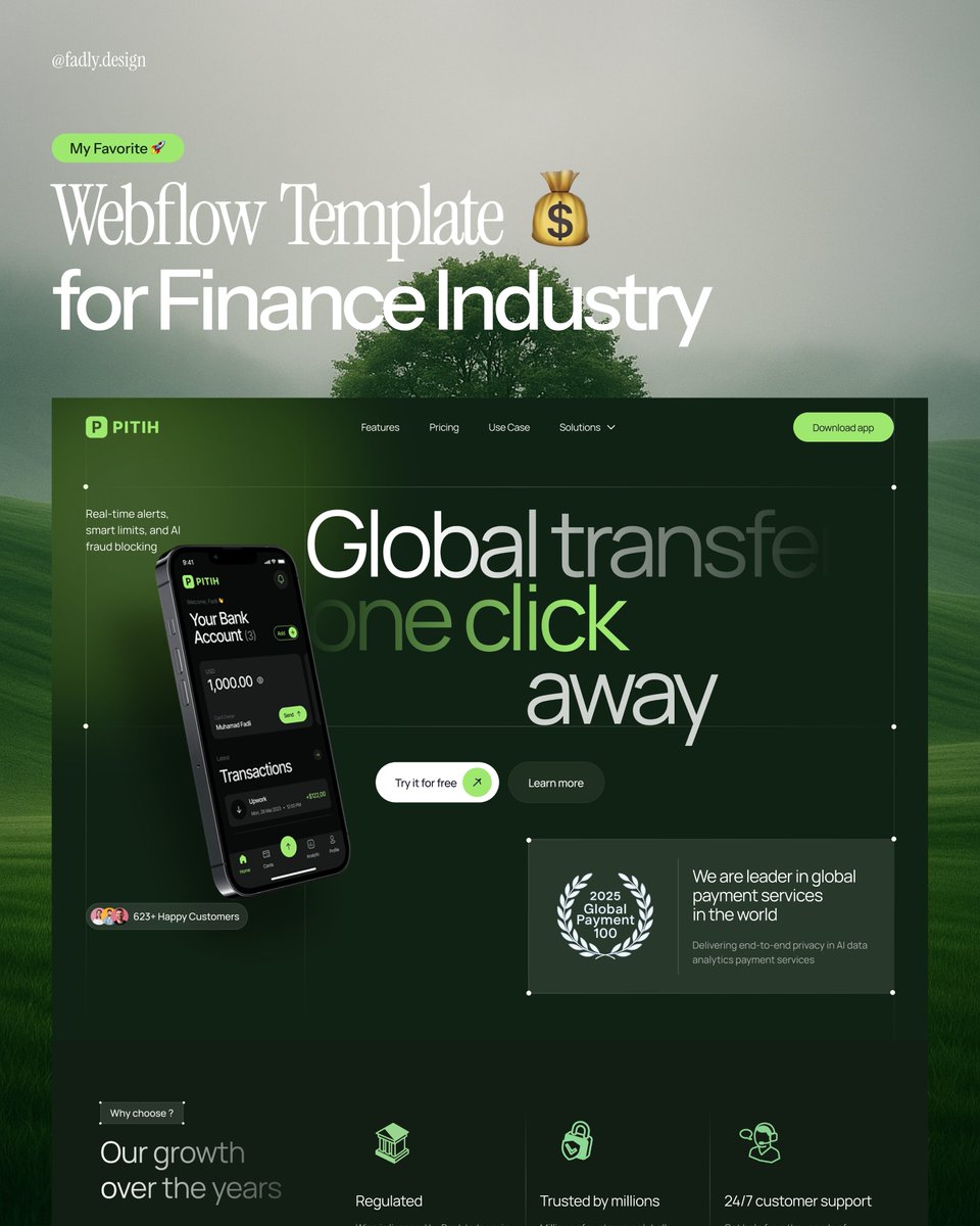 fadly038's tweet image. PITIH - Global Transfer Webflow Template

Available On 👇
webflow.com/templates/html…

#WebflowChallenge #template #webdesigners #website #nocode #ux #uidesign #uxdesign #landing #landingpage #mulyono #uxuidesign #webflow #WebDesignHistory