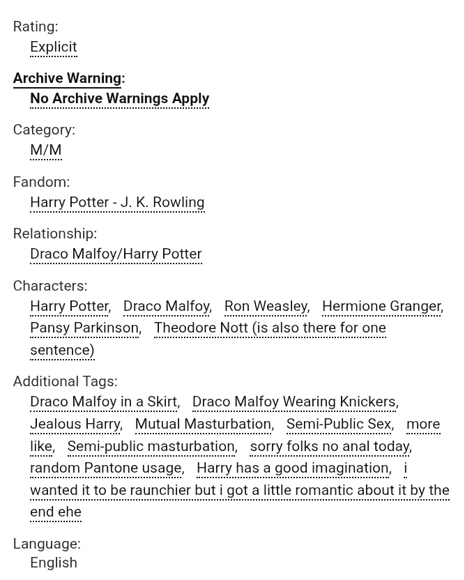 smuttydrarry's tweet photo. #hpdm #drarry
a torment of the blue variety
By: chewwie
5,662 w8ords | 1/1

Draco Malfoy is wearing a skirt, apparently. It's not that Harry wants to see it; he's just curious.

❗: No archive warnings 
🏷️: Draco in a skirt, jealous! Harry
🔗: https://t.co/H6sK1HWdwX https://t.co/YywKwK17Eh