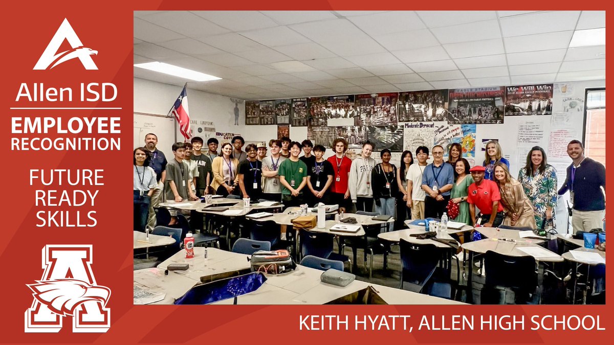 Allen High School’s Keith Hyatt was recently recognized for Future Ready Skills, using innovative A.I. tutor bots to transform the classroom experience. Read more and see who else was recognized: allenisd.org/article/2517861