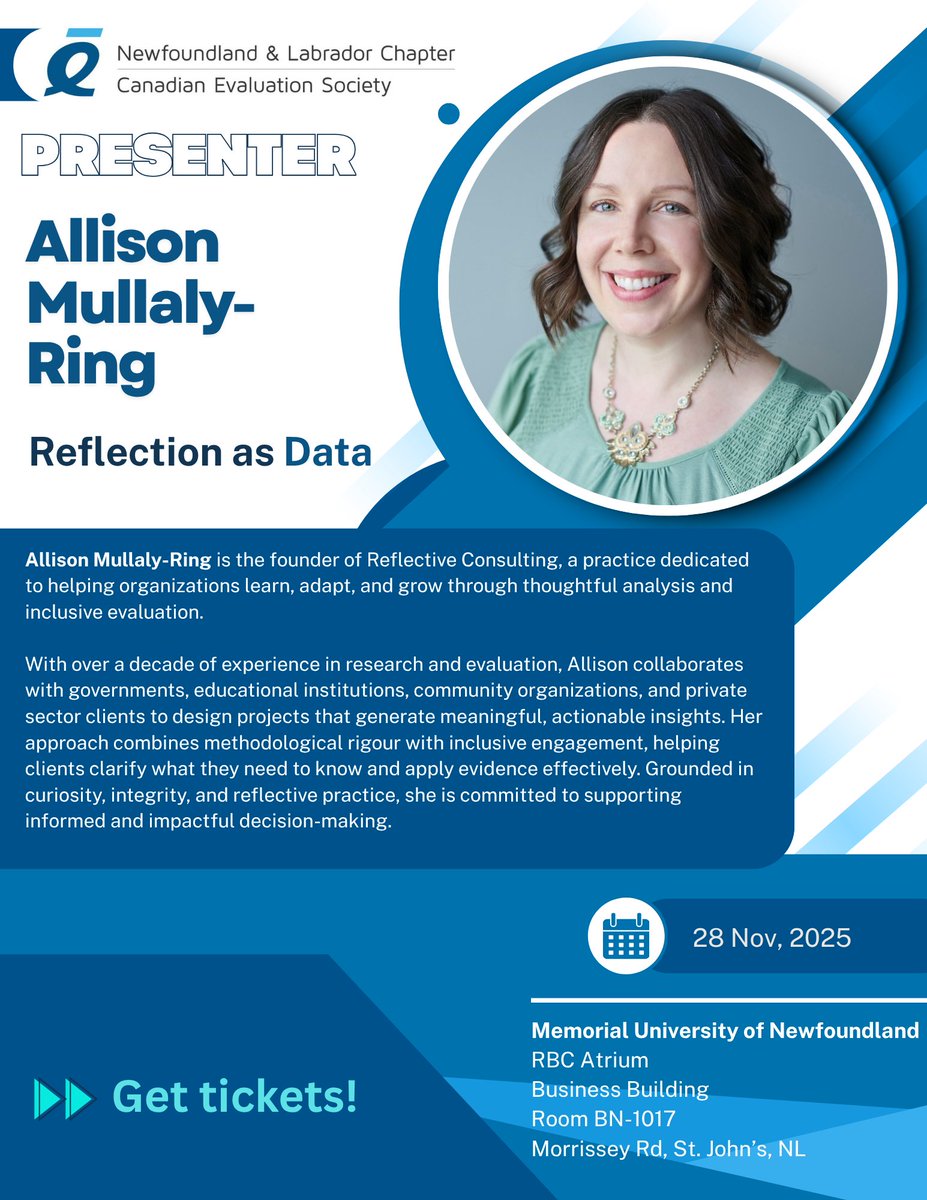 Spotlight on Allison Mullaly-Ring - Join us at CES-NL 2025! 

eventbrite.ca/e/ces-nl-2025-…

#CESNL2025 #MeetTheSpeakers #EvaluationMatters