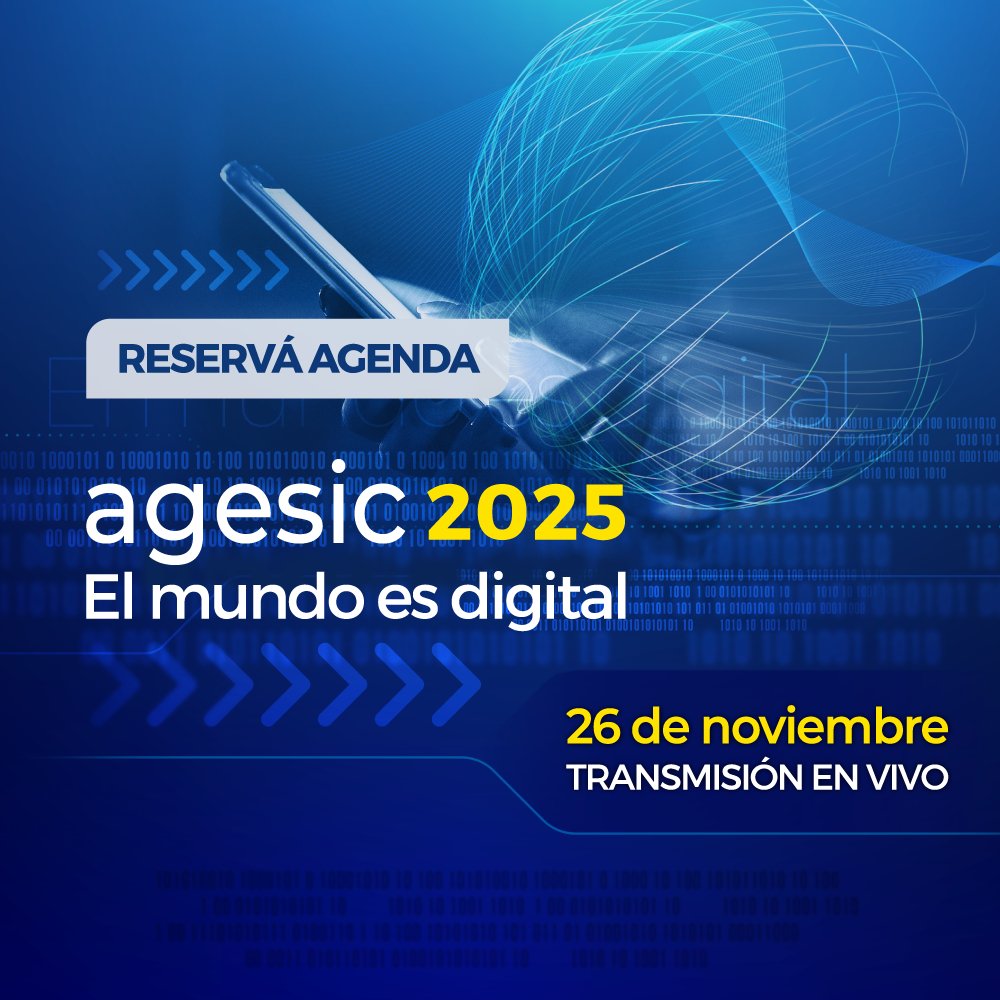 agesic's tweet photo. #ReserváAgenda 👉 26/11 evento anual de Agesic #ElMundoEsDigital

Un espacio de encuentro sobre los avances y desafíos para el desarrollo del #GobiernoDigital en Uruguay.

▶️ Seguí el evento en vivo por el canal de Agesic en YouTube.

🕘 9 a 17 h.
🔗 https://t.co/CYr5LGjYmW https://t.co/j3U9gwlJwN