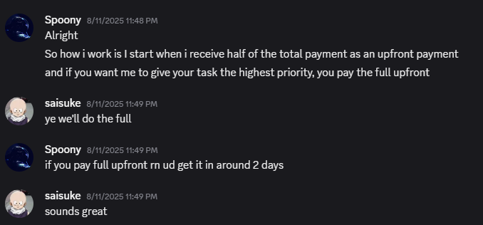 saiiisuke's tweet image. SCAMMER ALERT:

@Spoony_Dev attempted to scam me for 500 USD through a commission for a ship 3D model. Below are screenshots and proof of the situation.

#Roblox #RobloxDev