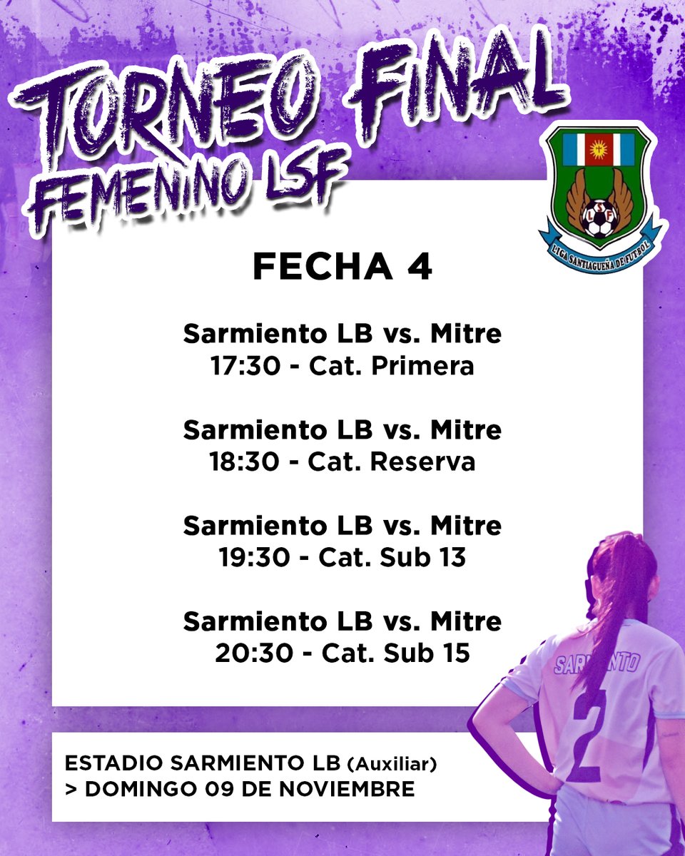 #FemeninoLSF  ⚽️🏃‍♀️ / SE VIENE LA F4

El 4to. capítulo del Torneo Final Femenino se jugará este fin de semana, bajo la siguiente programación ⬇️