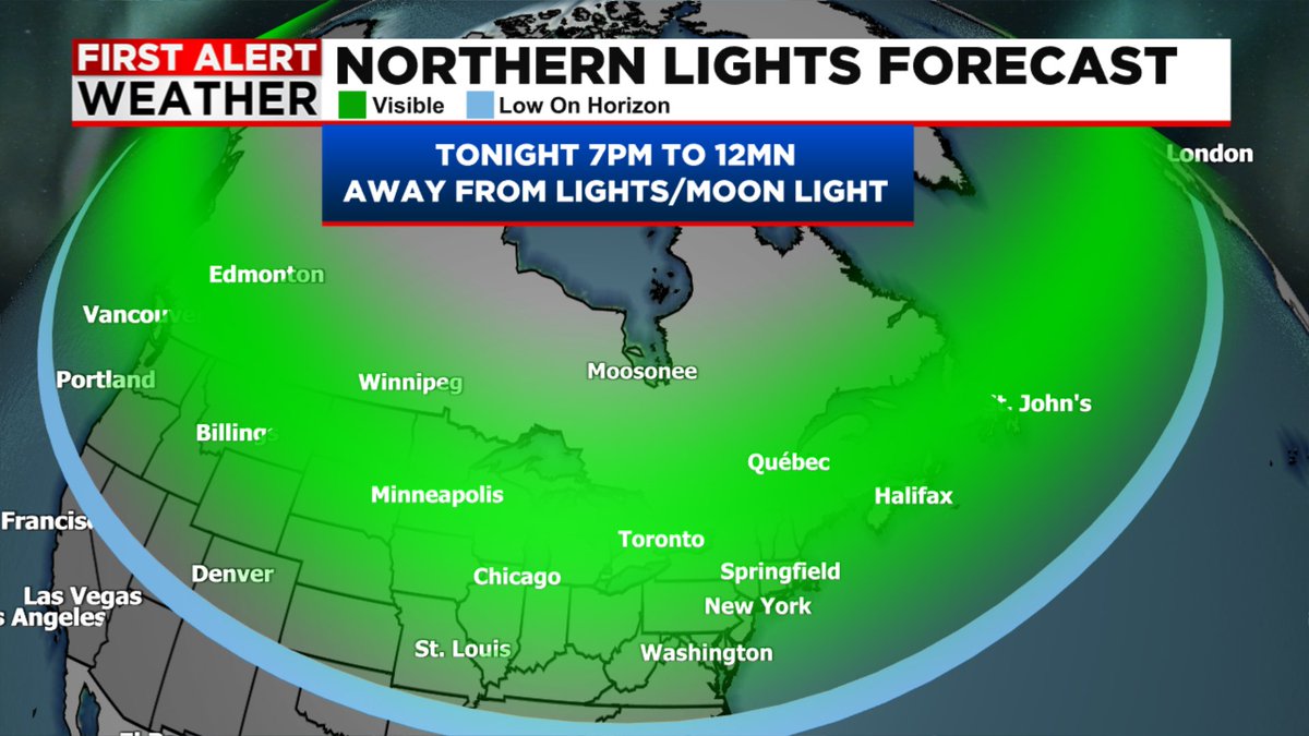 A strong Geomagnetic Storm, so we have a chance of seeing the Northern Lights.  Best timing the first half of tonight. It will be difficult with the nearly full moon but go to a wide open, dark spot with as little artificial light as possible and look over the northern horizon.