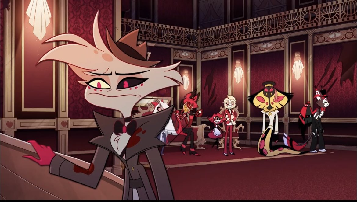 Charlie’s idea of a good person being someone who’s sober, dresses modestly and doesn’t sleep around must sting so bad for Angel who’s like a drug addicted porn star who uses substances to cope with his pain

#hazbinhotelseason2 #HazbinHotel