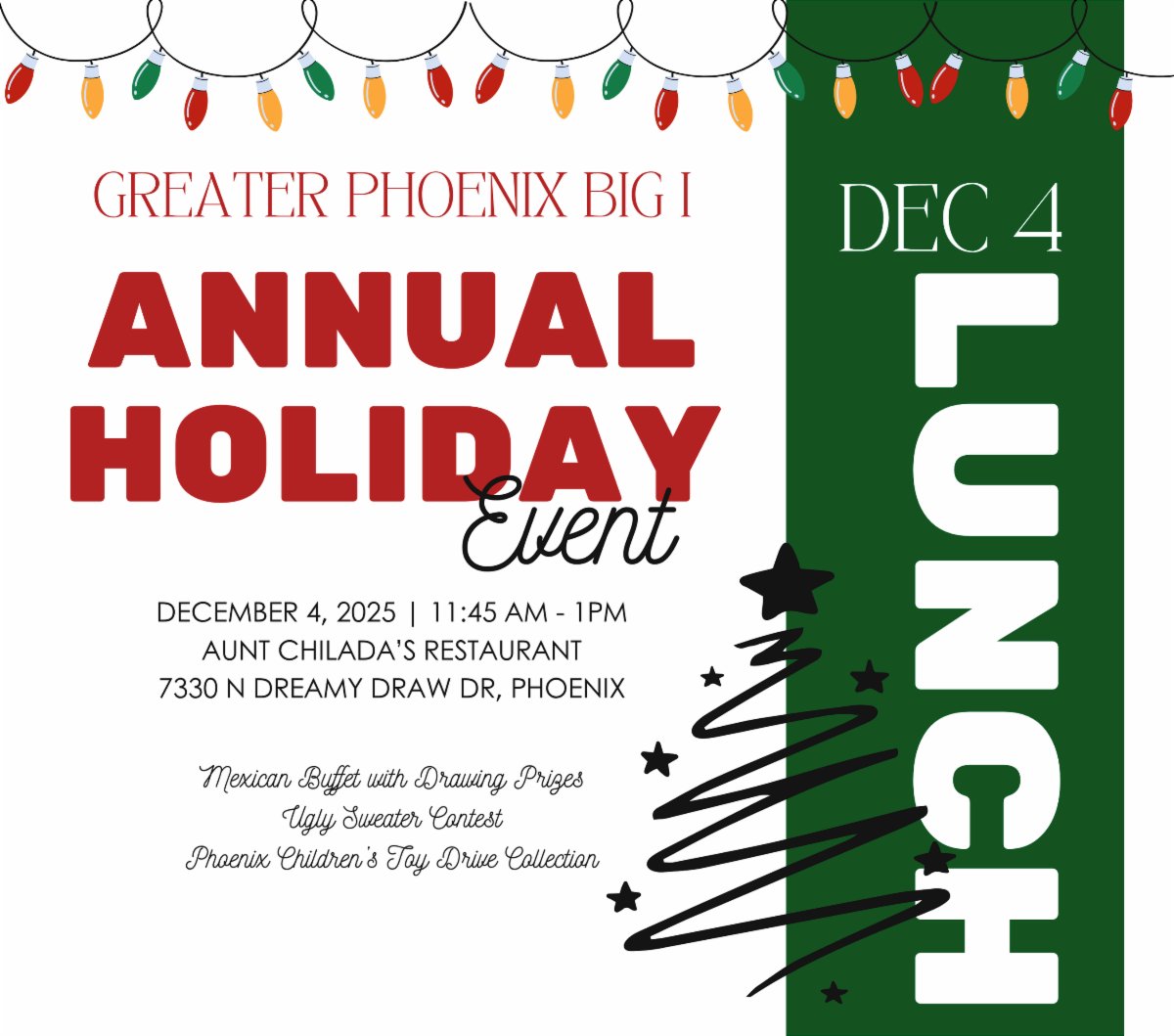 iiabaz's tweet photo. 🎄 Join Us for the Greater Phoenix Big I Holiday Luncheon! 🎄🗓 December 4 | 📍 Aunt Chilada's Restaurant.
Celebrate the season with industry peers at one of our most anticipated events of the year! Expect holiday cheer, networking, and a few fun surprises.
#iiabaz https://t.co/cV5kKtn0rn