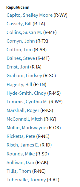 <a href="/EricLDaugh/">Eric Daugherty</a> Here is the list of the Republican Senators up for re-election in 2026. We should have the vote to see who on this list won't do it.