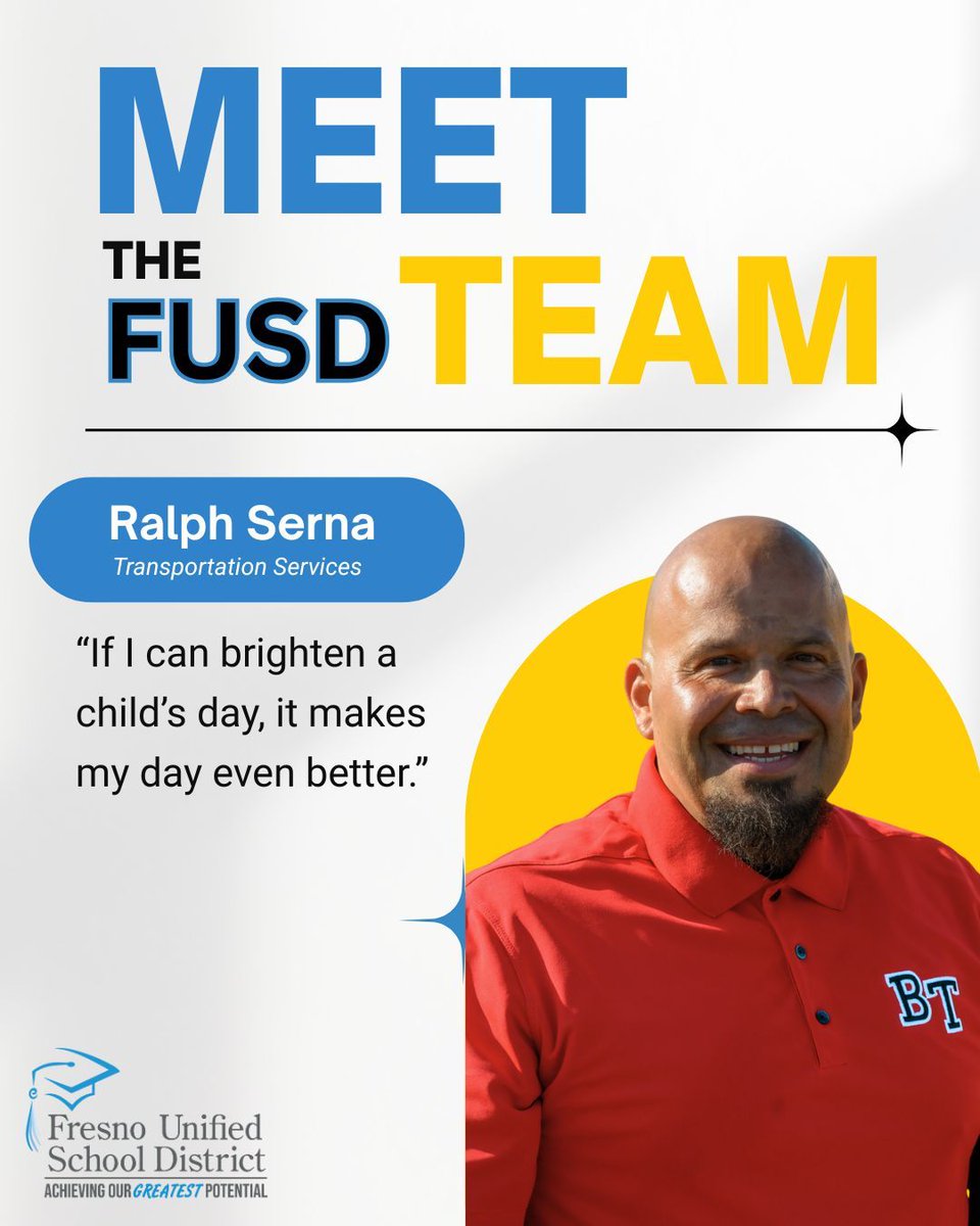 Bus driver Ralph Serna bursts with positive energy, representing our district with pride as he goes the extra mile to ensure students feel welcomed and safe. Thank you, Ralph, for your dedication and for making a positive impact in the lives of students and staff!