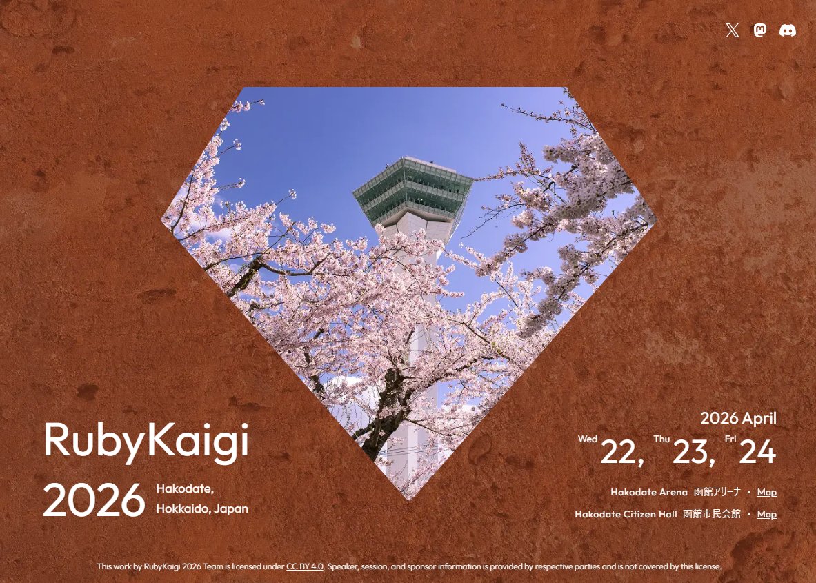 sue445's tweet image. nice page #RubyKaigi

rubykaigi.org/2026/