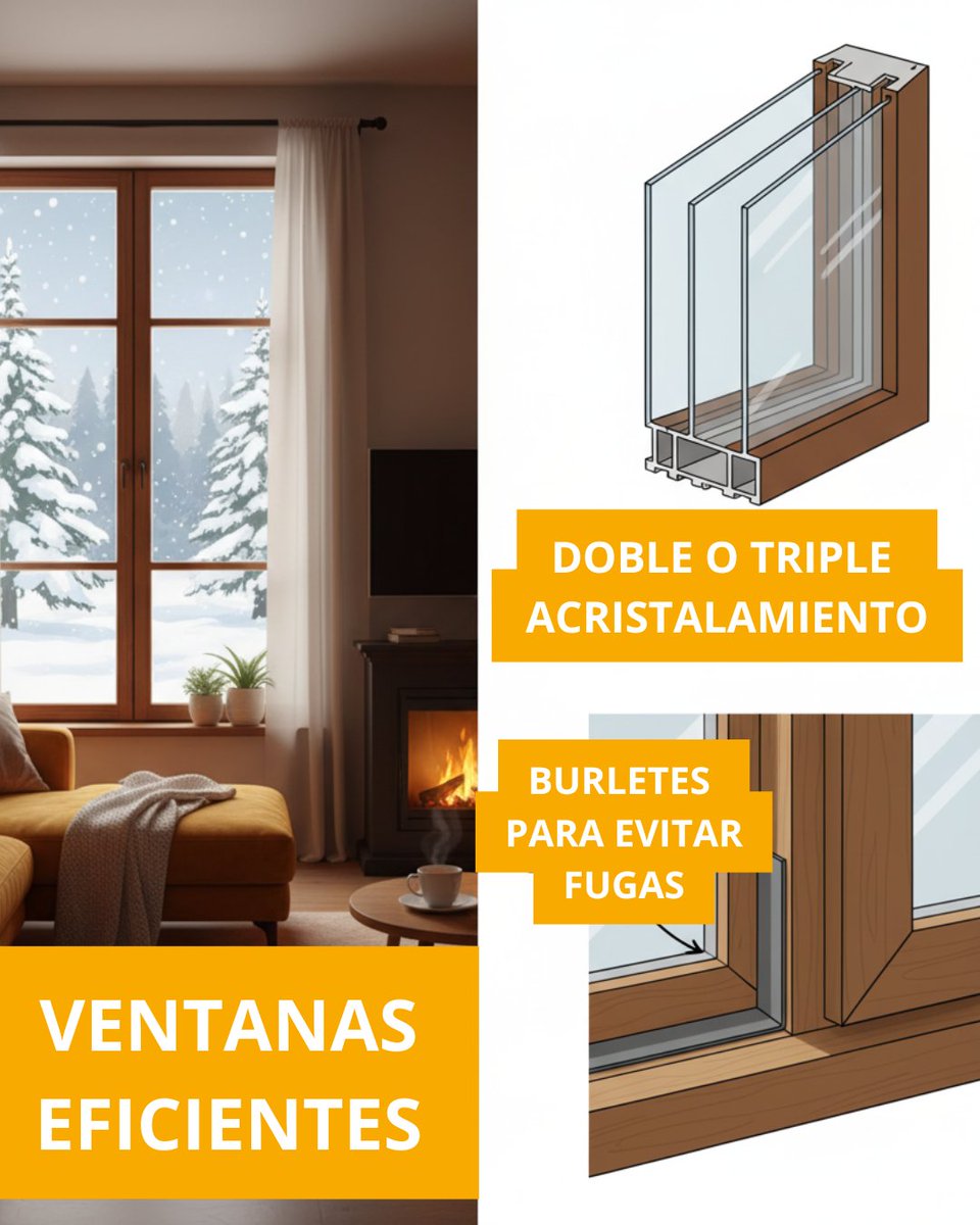 SaberalReformas's tweet photo. 1️⃣ Ventanas: usa doble acristalamiento o burletes para evitar fugas.

2️⃣ Suelos: las alfombras gruesas aíslan del frío.

3️⃣ Techos: un falso techo con aislamiento puede reducir hasta un 25% las pérdidas de calor.

#ReformasSostenibles #AislamientoTérmico https://t.co/uFexQpMoED