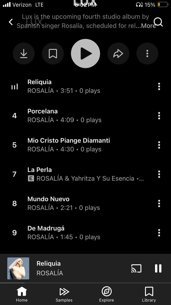 Am I the first person to listen to Rosalia’s new album? Zero listens and it’s stil listed as "upcoming”