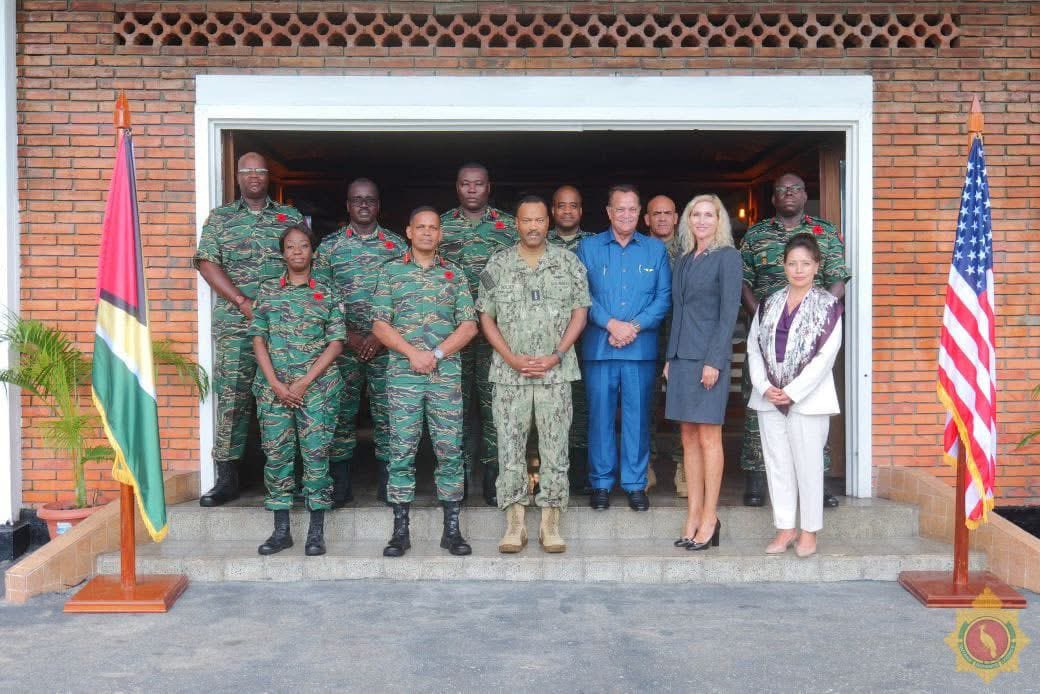 Southcom's tweet image. #SOUTHCOM Commander Adm. Alvin Holsey met today with Guyana’s Chief of Defense Staff Brigadier Omar Khan to discuss strengthening both nations’ bilateral security partnership and reaffirm U.S. support to Guyana’s territorial integrity. Guyana’s contributions to regional security…