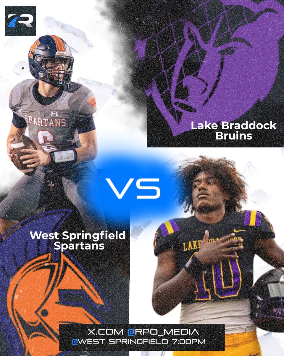 RPO_Media's tweet photo. West Springfield vs Lake Braddock.
Tomorrow. 7:00 PM. Springfield.
We’ll be on the sidelines covering it.

Who you got? 👇

#RPOGameDay | #DMVFootball | #FridayNightLights https://t.co/giCTa1hVak