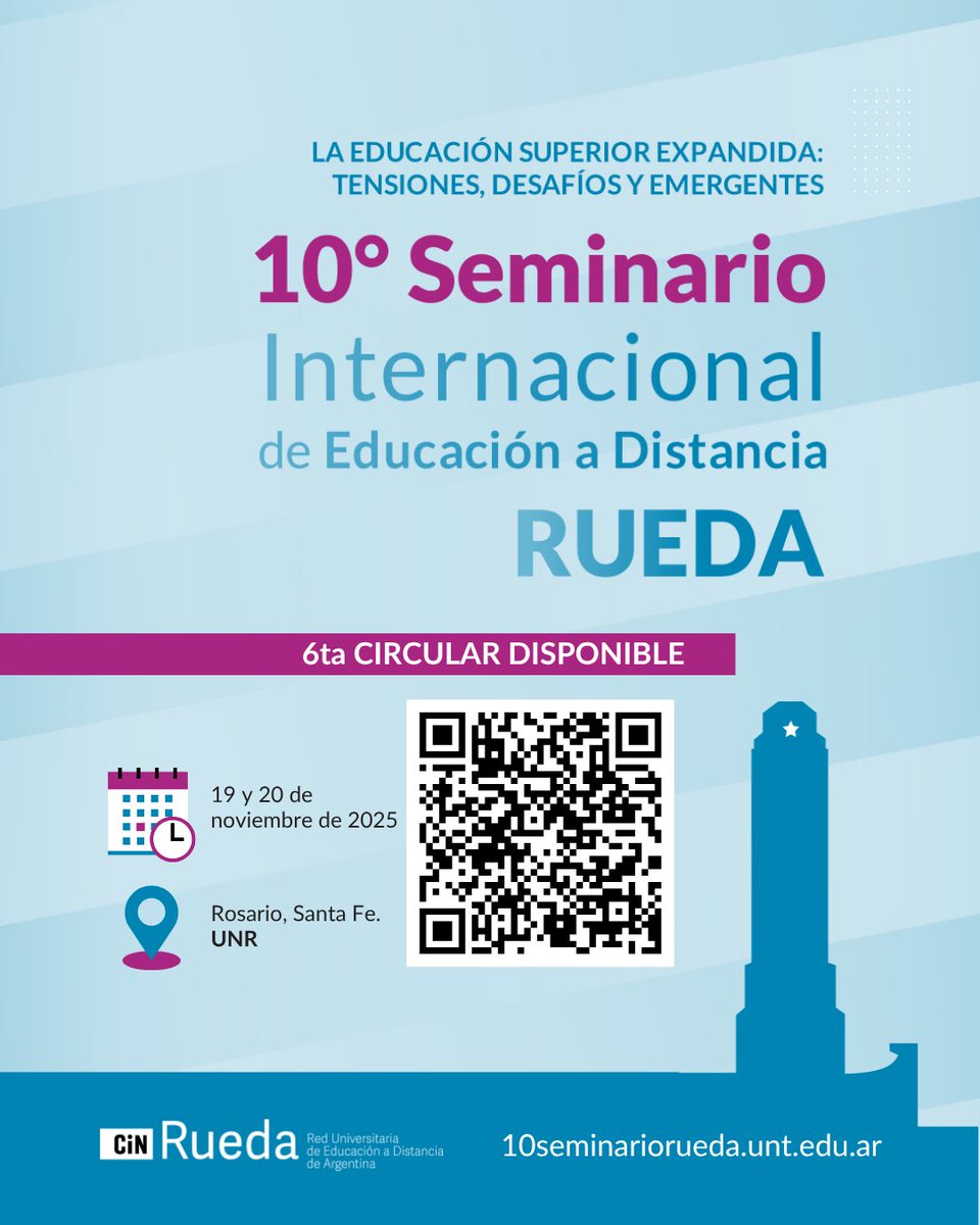 Se encuentra disponible la 6ta circular del 🔟Seminario Internacional de Educación a Distancia. Incluye orientaciones sobre: inscripción y pagos, modalidades de participación, dinámica prevista y agenda de actividades. drive.google.com/file/d/1vM3UaO… 👈🏼
<a href="/CINoficial/">CIN</a> #10seminariorueda