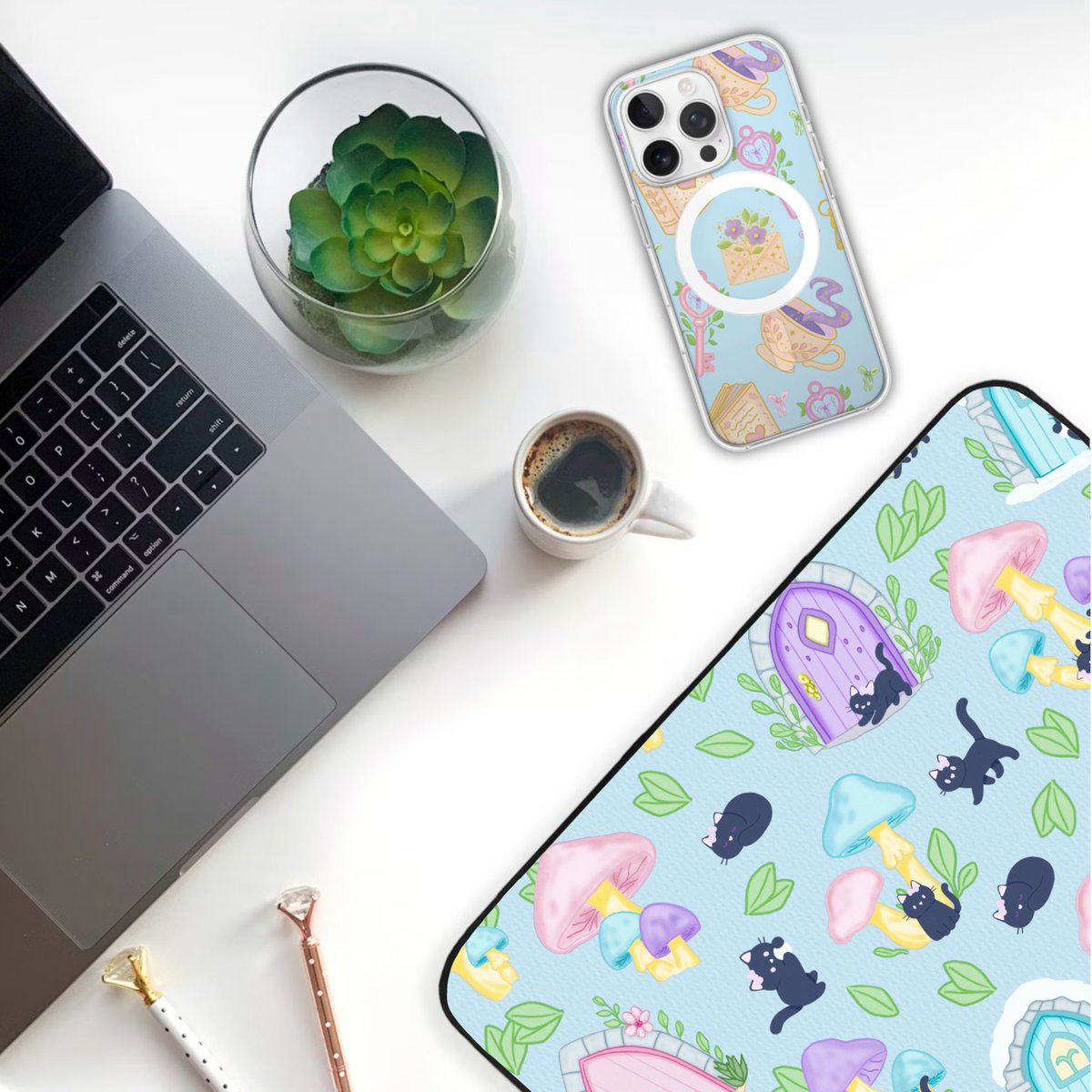 TammieACreative's tweet image. I added more cats and some greenery to my Cats, Mushrooms and Fantasy Doors surface pattern designs. #cats #catitude #surfacepattern