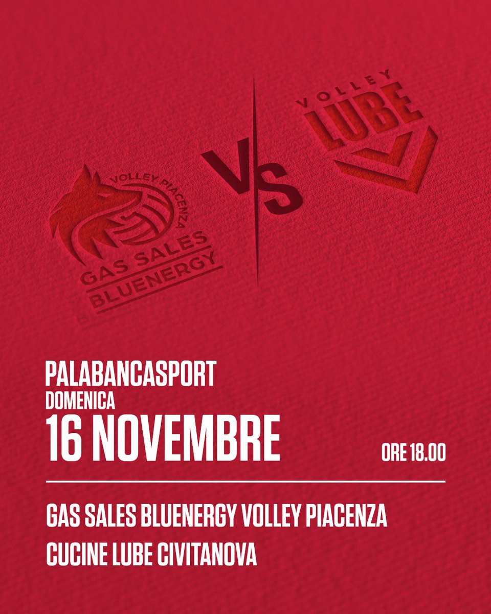 🔜 DISPONIBILI ORA I BIGLIETTI PER IL MATCH CON CIVITANOVA 🎟️

🗓 16/11/25
🆚 <a href="/VolleyLube/">A.S. Volley Lube Civitanova</a> 
⏰ 18.00

Acquista ora il tuo biglietto ➡️ bit.ly/PiacenzaCivita…

#superlega #PiacenzaPerugia
