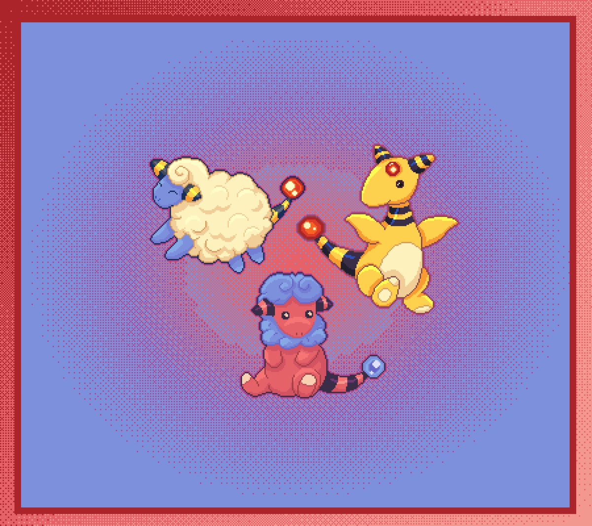 sablebytes's tweet image. My favourite pokemon, while I am working on my first itch asset pack update &amp;lt;3  

#pokemon #pixelart #ampharos #mareep #flaaffy #aseprite