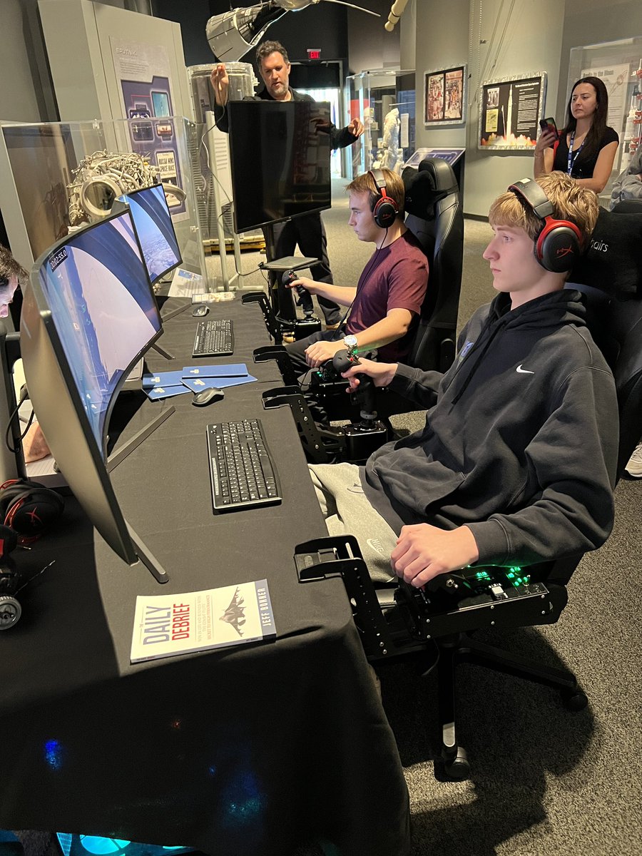 @cradleofaviation invited @west_islip_ufsd to send a few brave #testpilots to experience the @thesquadronnyc #F35 flight simulator. So much #history, lots of #fun!