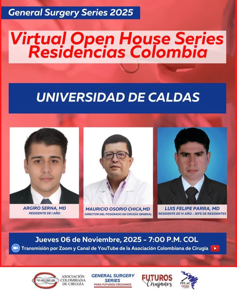 futuroscirascol's tweet photo. 📣 Attention future surgeons! 👨🏻‍⚕👩🏻‍⚕

Do you dream of becoming a general surgeon? 🔪
This Thursday, November 6th, we invite you to our Virtual Open House at the University of Caldas, where you can learn firsthand about their General Surgery Residency Program. 🏥✨ https://t.co/ekuS7KSGbE