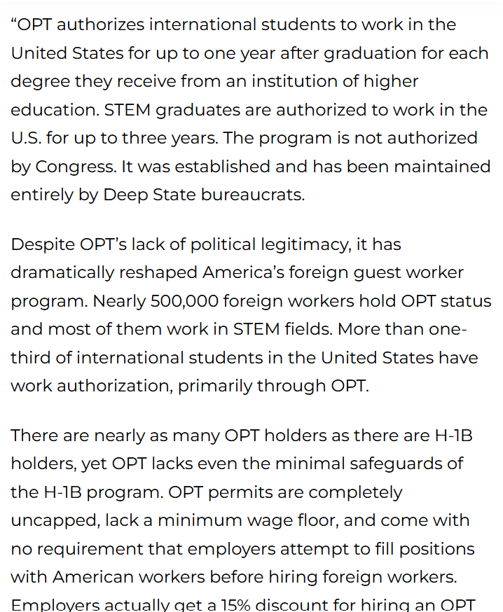 BarefootStudent's tweet image. Senator Jim Banks wrote to Stephen Miller and Kristi Noem, urging the Trump admin to end the OPT program.

- the program is not authorized by Congress
- lacks a minimum wage floor
- employers  don&apos;t have to attempt to hire Americans
- employer get 15% tax discount for hiring…