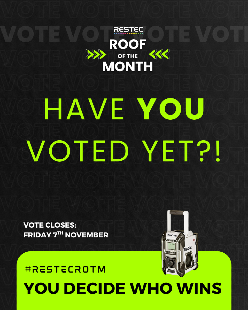 Just a quick reminder that our ROTM poll is still OPEN for you to vote for your favourite project from this month's #RestecROTM competition. We've already received over 250 votes 😮

Vote for your favourite now: restecroofing.co.uk/rotm

#RestecROTM #Competition #Restec #Roofing