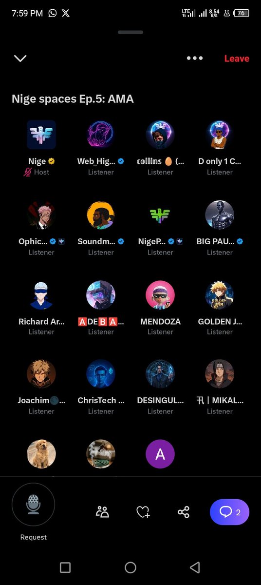 The <a href="/NigeOfficial/">Nige</a> AMA space has started 
 
  Join now and ask what ever has been bothering your mind concerning Nige ecosystem 

  GNige everyone
<a href="/NigeNest/">NigeNest</a> <a href="/NigePredict/">NigePredict</a>