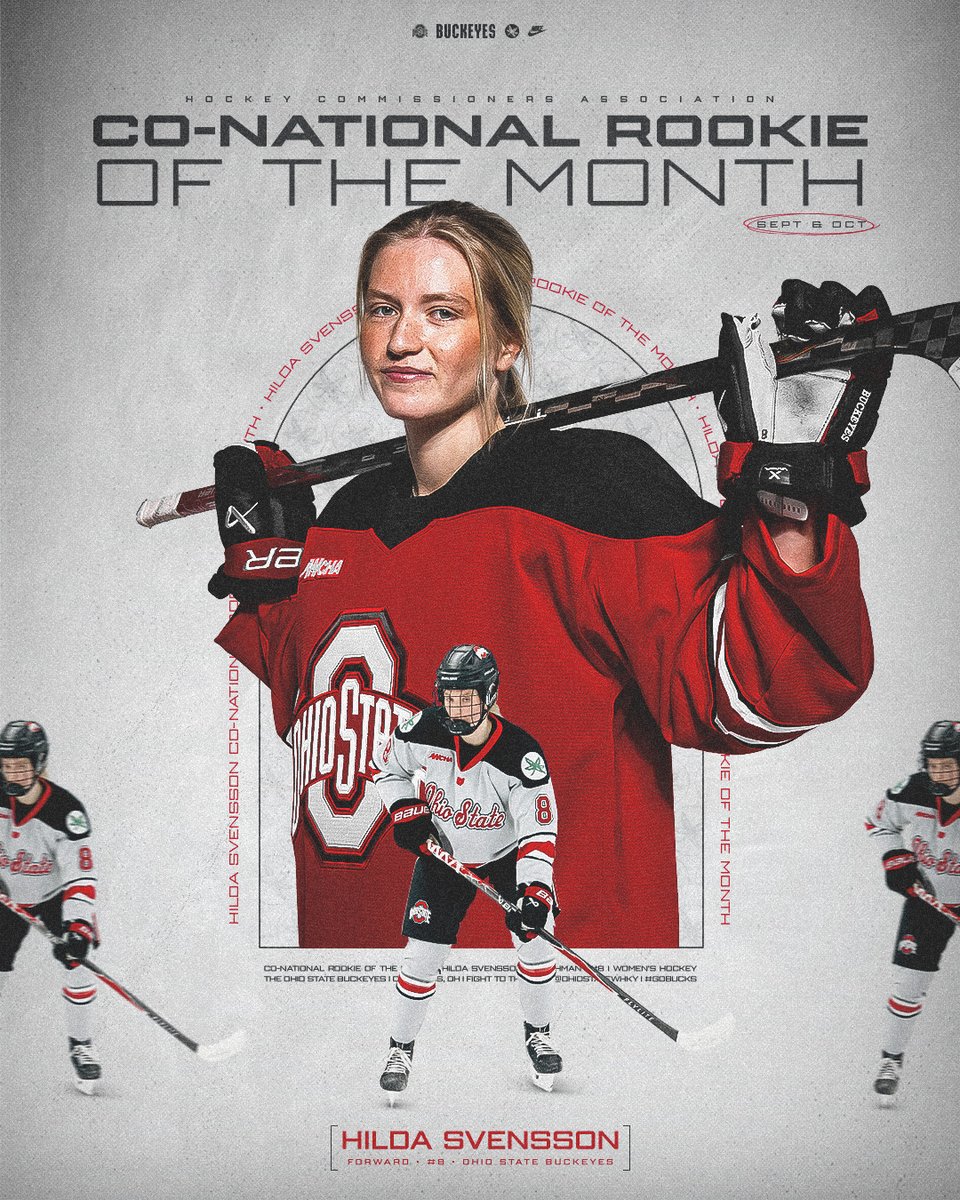 OhioStateWHKY's tweet photo. Another one! 

That's 𝙉𝙖𝙩𝙞𝙤𝙣𝙖𝙡 Rookie of the Month Hilda Svensson to you 👏

#GoBucks | ➕ https://t.co/dA66OdHMMP https://t.co/7BCQgvNxoH
