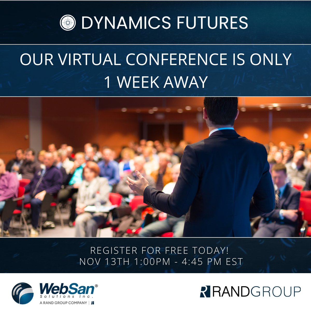 WebSanSolutions's tweet image. We’re just one week away from the Dynamics Futures Virtual Conference happening Thursday, November 13th from 1:00 PM – 4:45 PM EST!

Don’t miss your chance to get ahead of what’s coming next.
🔗 Register now and secure your spot for the future: hubs.ly/Q03R6mCC0