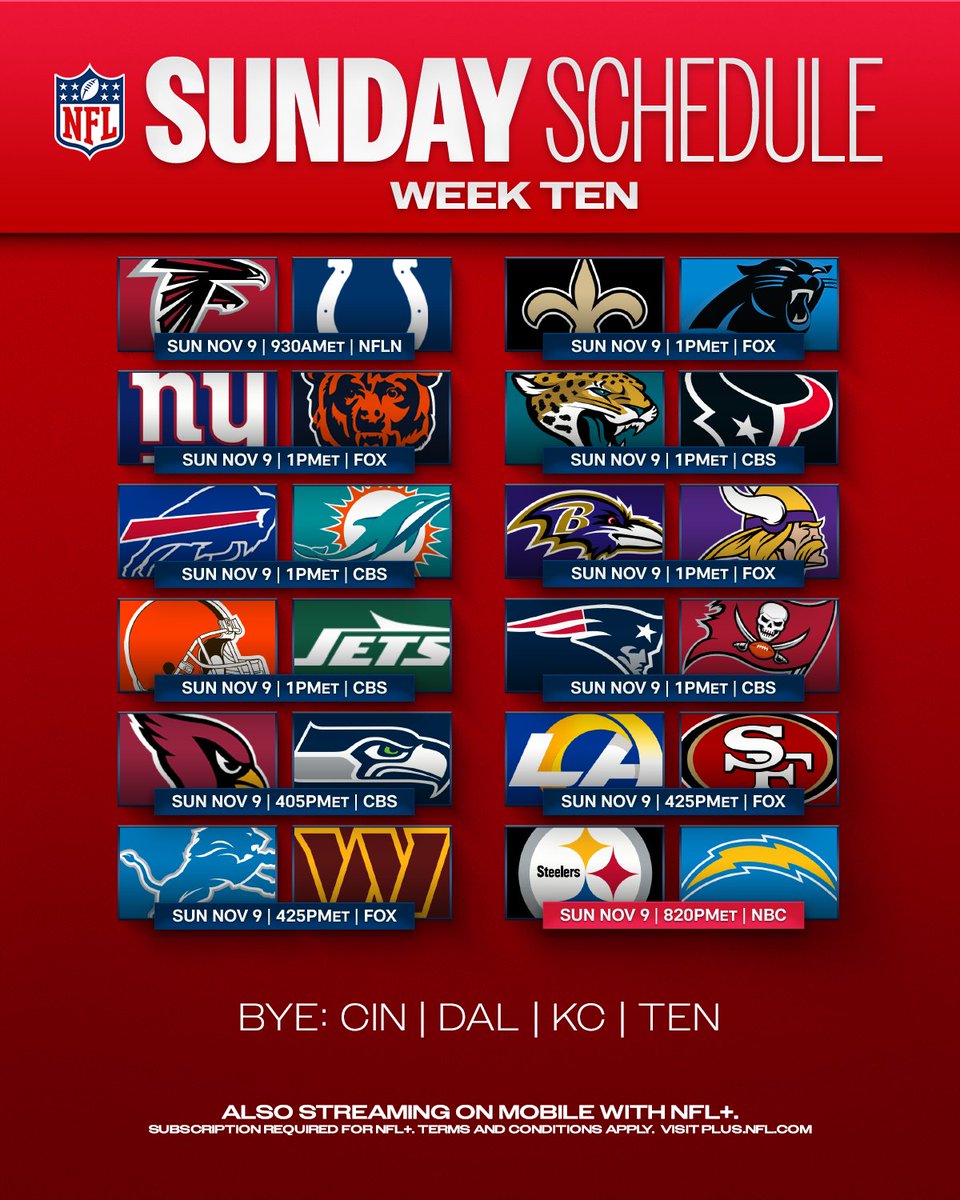 The lineup for Week 10 📺