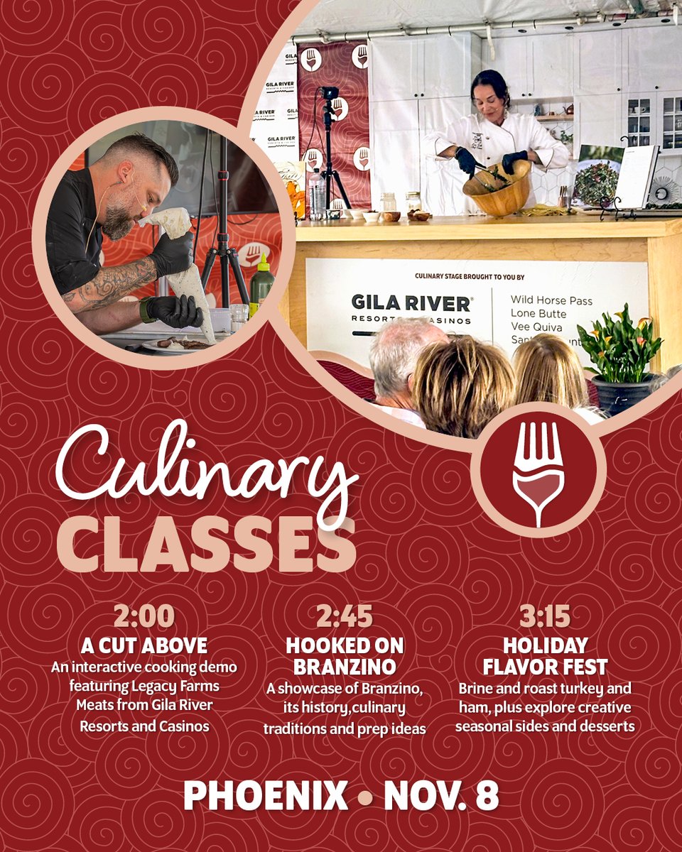 🍷🍴Phoenix Mixology &amp; Culinary Stage Schedules ⬇️

Catch live demos in our with Mixology Sponsor Código 1530 Tequila and watch culinary creations come to life on the Culinary Stage presented by Gila River Resorts &amp; Casinos. 

🎟️ Final tickets left: bit.ly/4d5VV7O!