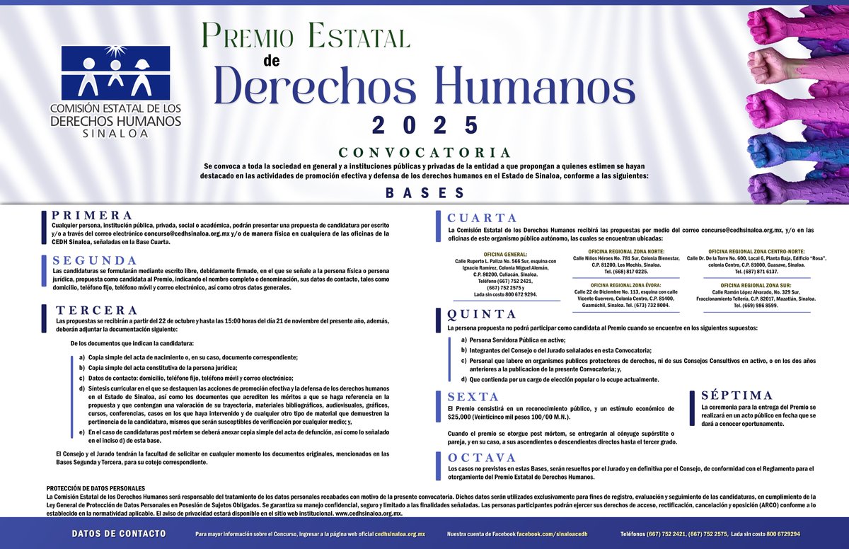InstitutodePro's tweet image. 🏅¡Atención personas defensoras de #DDHH! 

La @CEDHSinaloa invita a participar en la convocatoria al Premio Estatal de Derechos Humanos 2025.

📅 Cierre de convocatoria: 21 de noviembre
🔗Consulta las bases en este link 👉 goo.su/Szvcr