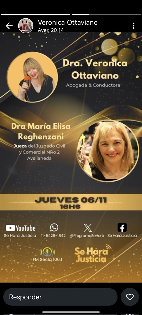 ProgramaSeHara's tweet image. Sean bienvenidas y bienvenidos a un nuevo &quot;Se Hara Justicia ⚖️&quot; junto a la Dra. Verónica Ottaviaviano.
Hoy nos visita la Dra. Maria Elisa Reghenzani , Jueza del juzgado civil y comercial Nro.2 de Avellaneda.
Escuchanos desde FmSecla.com.ar .