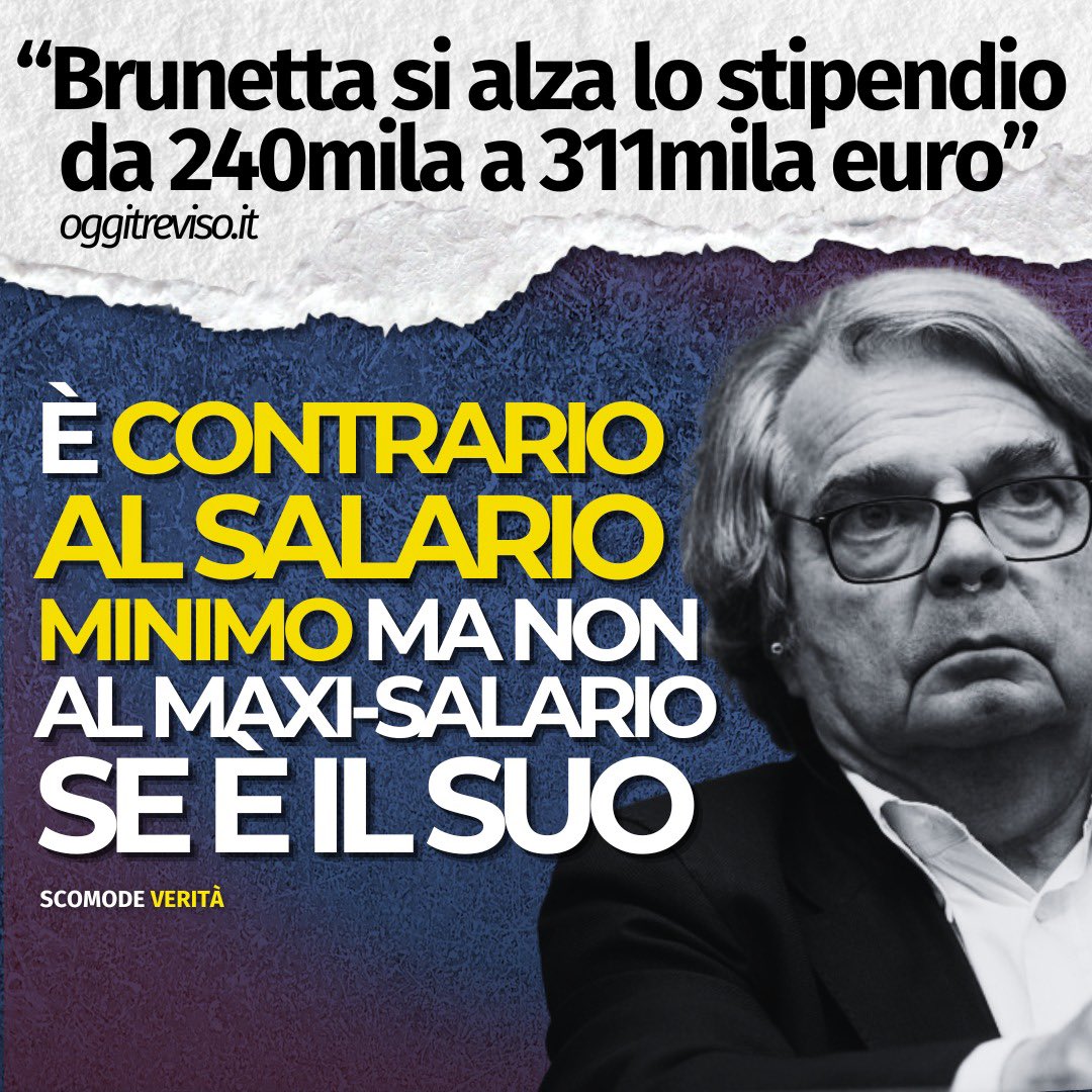 Segnalo che Brunetta è sempre stato contrario al salario minimo però evidentemente è a favore del maxi-salario: il suo. Leggete qui 👉 alessandrodibattista.substack.com/p/restaurazione e iscrivetevi al mio canale Substack