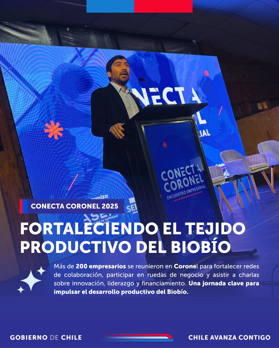 𝗖𝗼𝗻𝗲𝗰𝘁𝗮 𝗖𝗼𝗿𝗼𝗻𝗲𝗹 𝟮𝟬𝟮𝟱✅Más de 200 empresarios y empresarias del Biobío se reunieron en Coronel para fortalecer redes, generar oportunidades de negocio y compartir conocimientos clave para el crecimiento de sus empresas.⁣