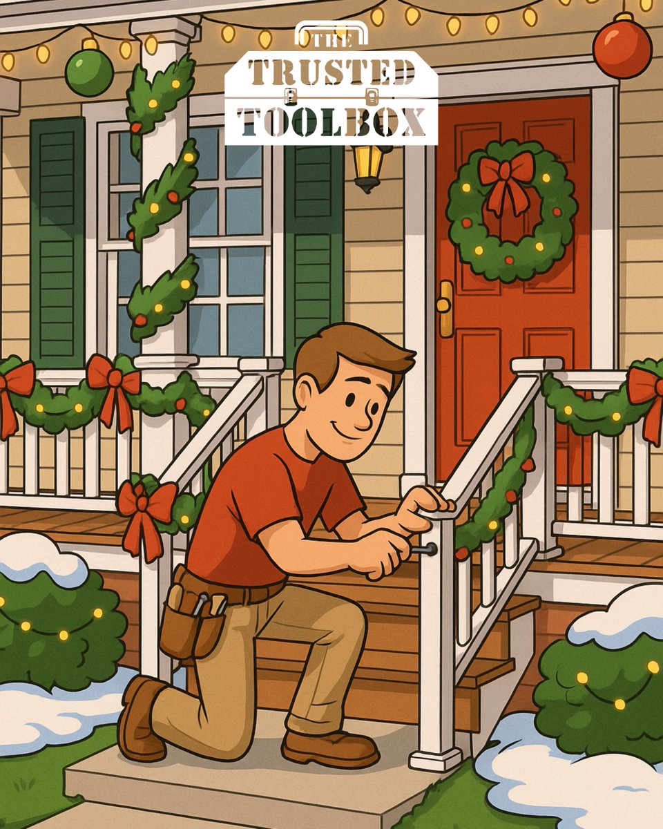 TrustedToolbox's tweet image. More people coming and going means more holiday foot traffic.

Loose handrails and shaky porch steps are not part of the Christmas magic.
We can tighten, repair, or replace handrails and steps so your home is safe before the guests arrive.