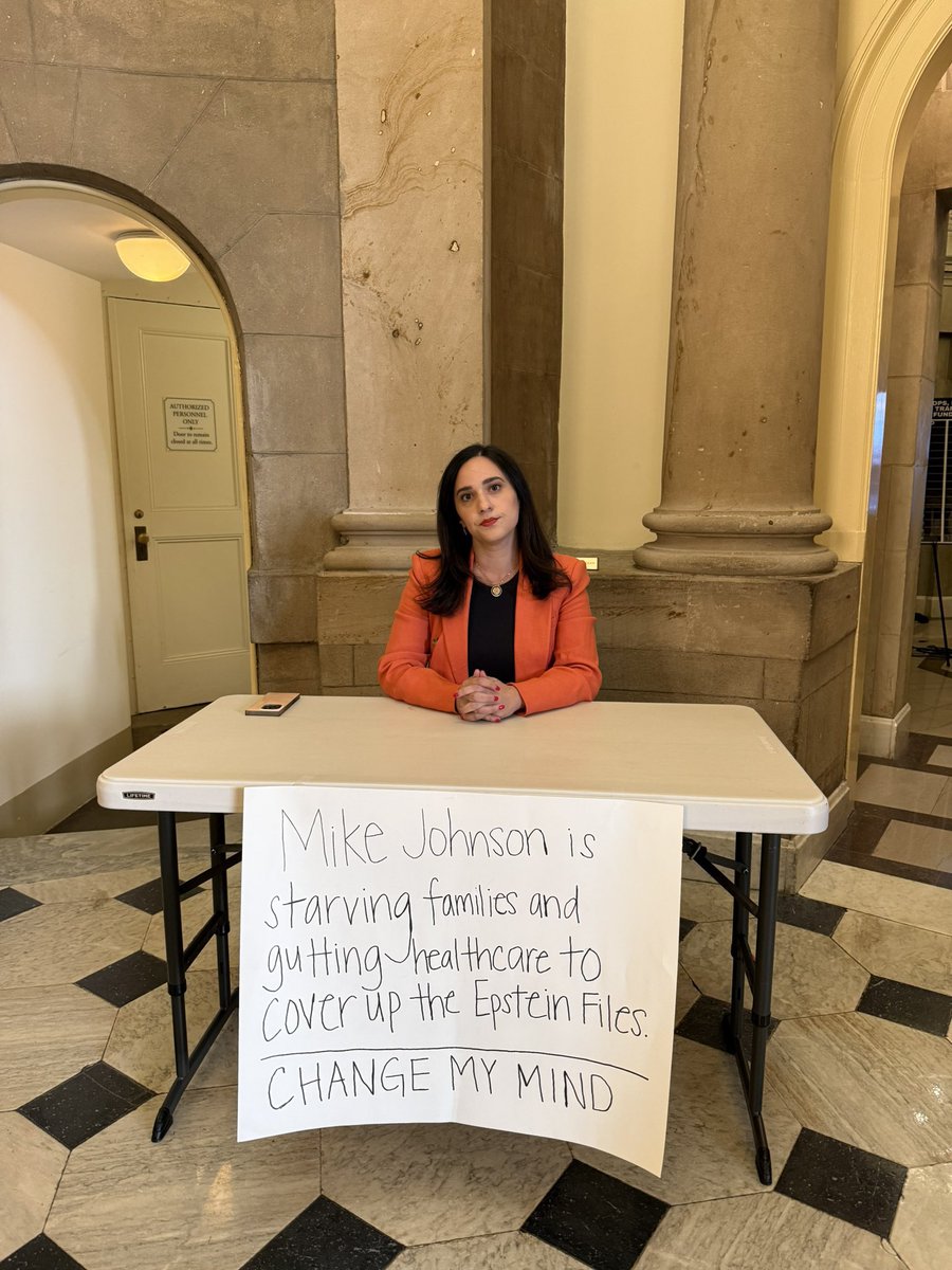 Badhombre's tweet image. Sad scene unfolding: Iranian Rep. Yassamin Ansari, whose name you shouldn’t say out loud unless you want your furniture to start levitating, is sitting outside Speaker Johnson’s office trying to create a spectacle. No one’s paying attention. No one showed up to talk to her.