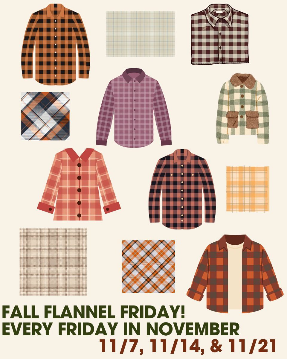 🍂Tomorrow is our FIRST Fun Flannel Fridays! 🍁
Break out your finest flannel and show off those fall vibes every Friday in November! 👕✨