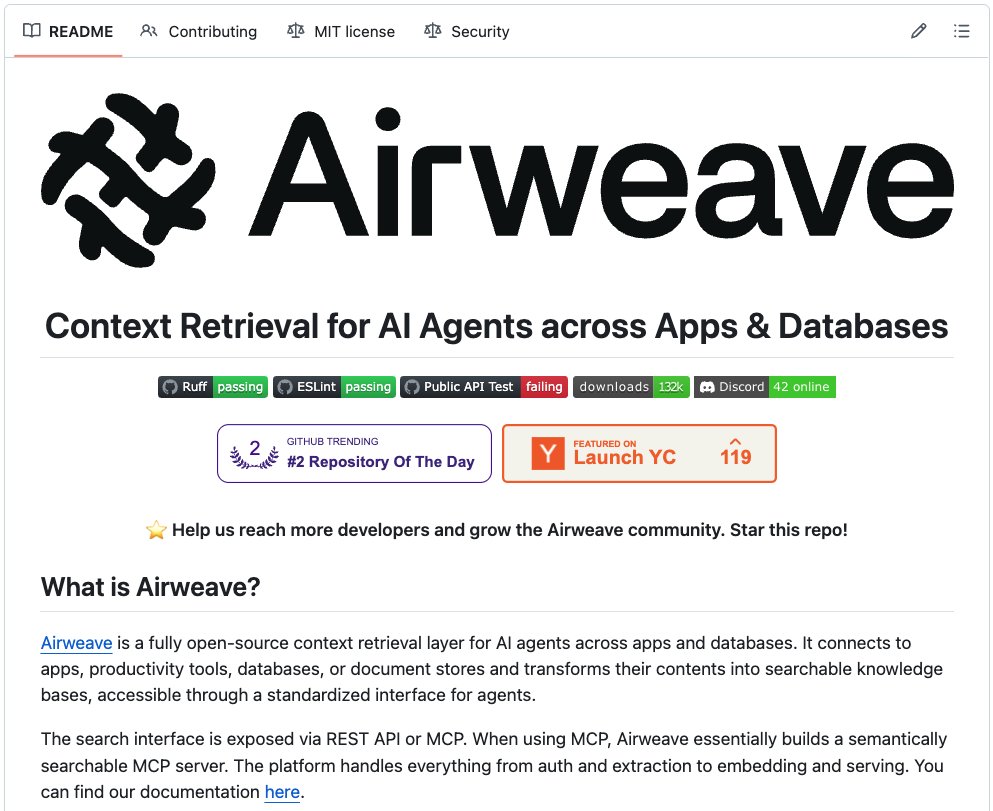 Microsoft.
Google.
AWS.

Everyone's solving the same problem for Agents:

How to build a real-time context layer for Agents across dozens of data sources?

Airweave is an open-source context retrieval layer that solves this!

Learn how this layer differs from RAG below: