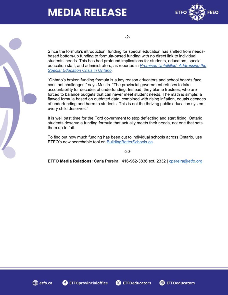 ETFOPeel's tweet image. #ETFO MEDIA RELEASE: ETFO demands province fix outdated #OntEd funding formula

@ETFOPresident: “The math is simple: a flawed formula based on outdated data, combined with rising inflation, equals decades of underfunding and harm to students.”

etfo.ca/news-publicati… #OnLab