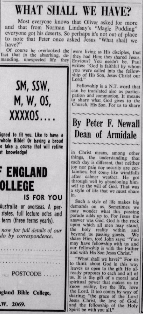 AustAnglican's tweet image. 7 November 1977: the Very Rev. Peter Frederick Newall (1923-2014) resigns after seven years of service at St Peter's Cathedral as fourth Dean of Armidale. #anglican #48years