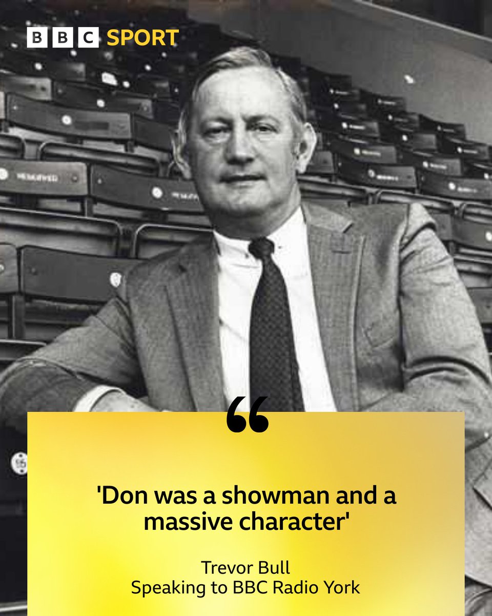 BBCYorkSport's tweet photo. 🗣️ 'Don was a showman and a massive character'

⚽️ @safc chairman Trevor Bull pays tribute to former Scarborough FC Chairman Don Robinson who's passed away at the age of 91.

Listen➡️https://t.co/KIxKu7iXcg https://t.co/UohNQDmJcf