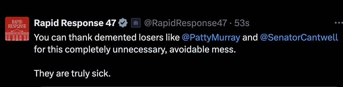 your hard-earned tax dollars are paying for a White House social media account that calls duty elected senators "demented losers." 

it's totally unacceptable and a disgrace.
