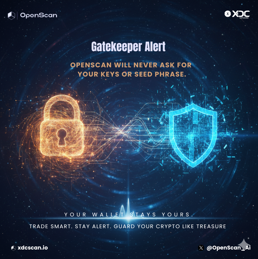 OpenScan_Ai's tweet image. 🚨 Security Alert!

Phishing pages are mimicking real blockchain explorers.

✅ Verify the URL
🚫 Don’t enter your private keys anywhere
xdcscan.io by @OpenScan_Ai is 100% safe and never asks for keys.

Stay smart. Stay secure. 💪