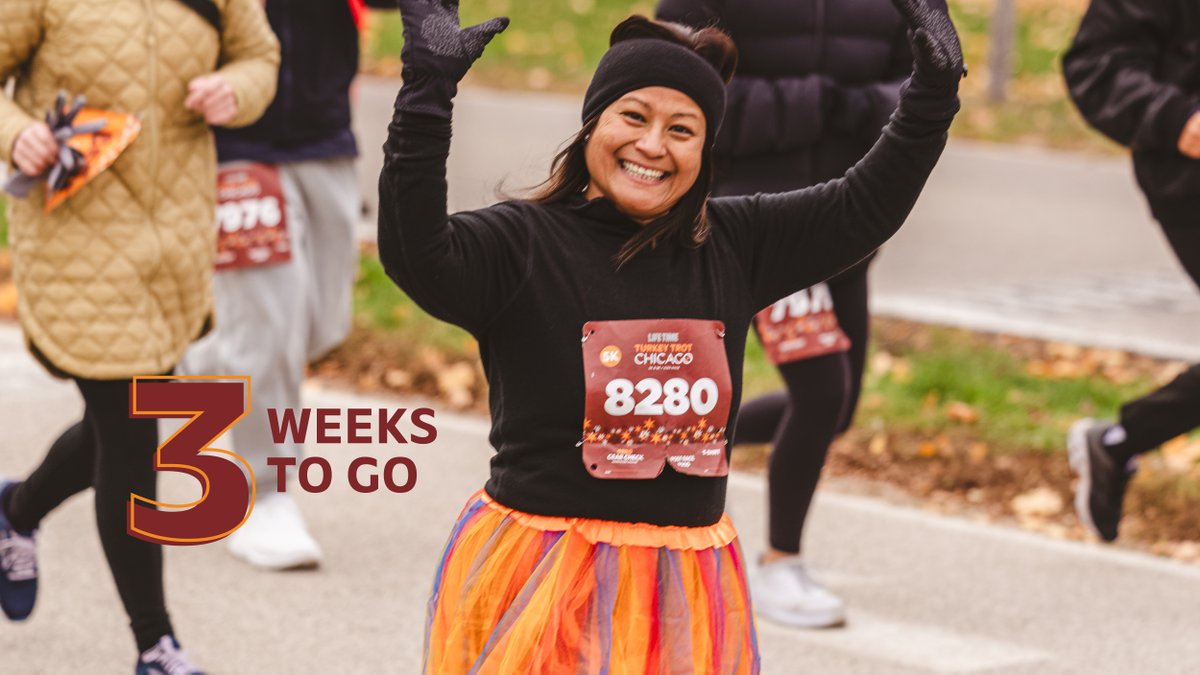 TurkeyTrot_Chi's tweet image. When months turn into weeks on the countdown, you know it's about to go down!

#TurkeyTrotChicago #3WeeksOut #TurkeyTrot #5K #8K #KidsRun #FitFamily #ThanksgivingTradition #RaceWithLifeTime #LTAthleticEvents