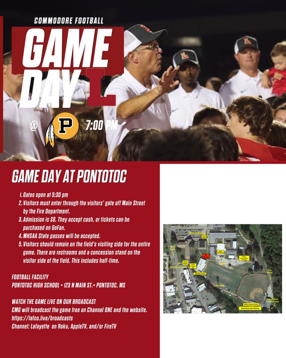 Game Day information for our matchup tonight at Pontotoc. See you there!