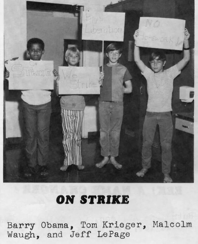 historyinmemes's tweet photo. Barack Obama And His Fellow Classmates Protesting Against Homework, Honolulu, Hawaii, 1970s https://t.co/wLtPrXBWL2