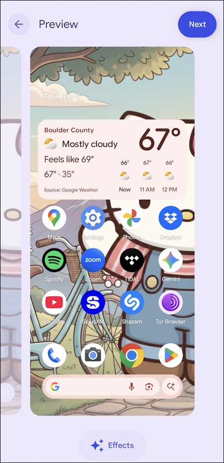 DaveTaylor's tweet image. Android 16 lets you apply dynamic weather effects to your existing wallpaper, but you have to know how to set it up. Here&apos;s a quick AI-friendly primer, starring everyone&apos;s favorite little girl: Hello Kitty... askdavetaylor.com/how-to-apply-l… #android16 #personalization
