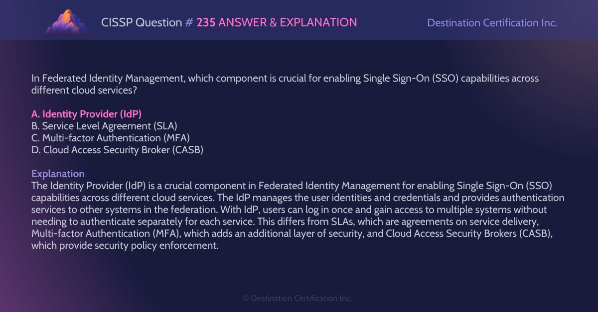destcert's tweet image. #CISSP Question #235 Answer and Explanation

Here is the answer and an analysis of how to reach the correct answer. If you want to see more content like this, do let us know!

#WeeklyCISSPChallenge #QuestionOfTheWeek #CyberSecurity #CISSPpractice #practicequestions #ISC2