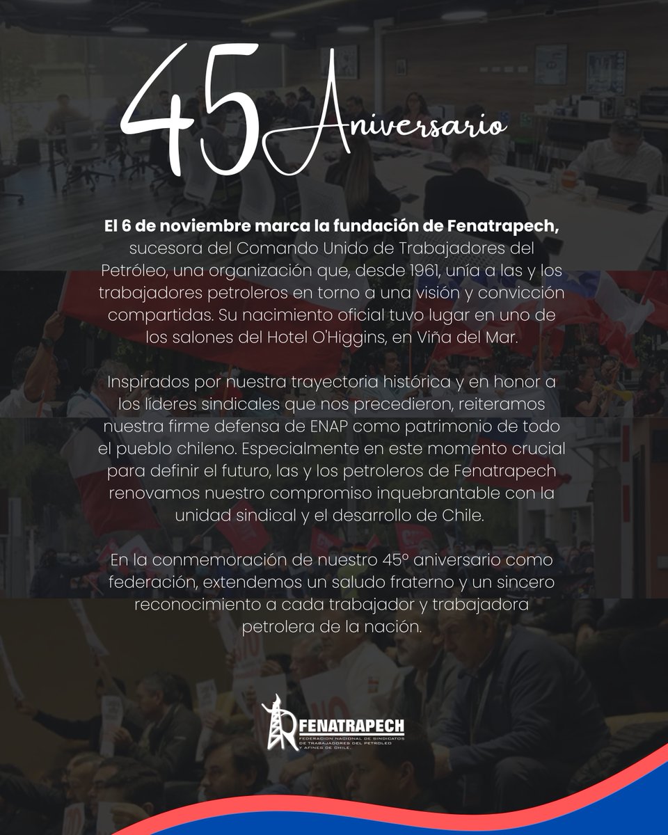 El #6denoviembre marca la fundación de Fenatrapech, sucesora del Comando Unido de Trabajadores del Petróleo, una organización que, desde 1961, unía a las y los trabajadores petroleros en torno a una visión y convicción compartidas. #Aniversario #Federación #Fenatrapech