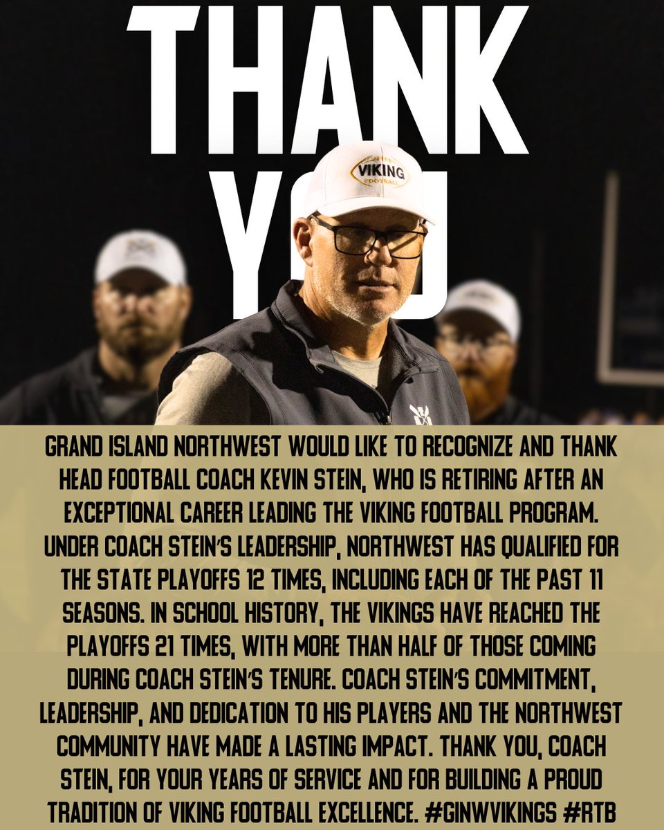 Viking fans, join us in celebrating Head Coach Kevin Stein on his retirement from football! Northwest High School is a better place because of your commitment to excellence. We look forward to your continued commitment to education in our PE &amp; Health department! #ginwvikings #RTB